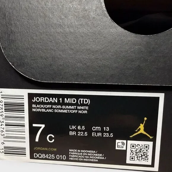 Nike Air Jordan 1 Mid Shoes Toddler TD size 7C Black White Noir DQ8425-010 NIB - Picture 12 of 12